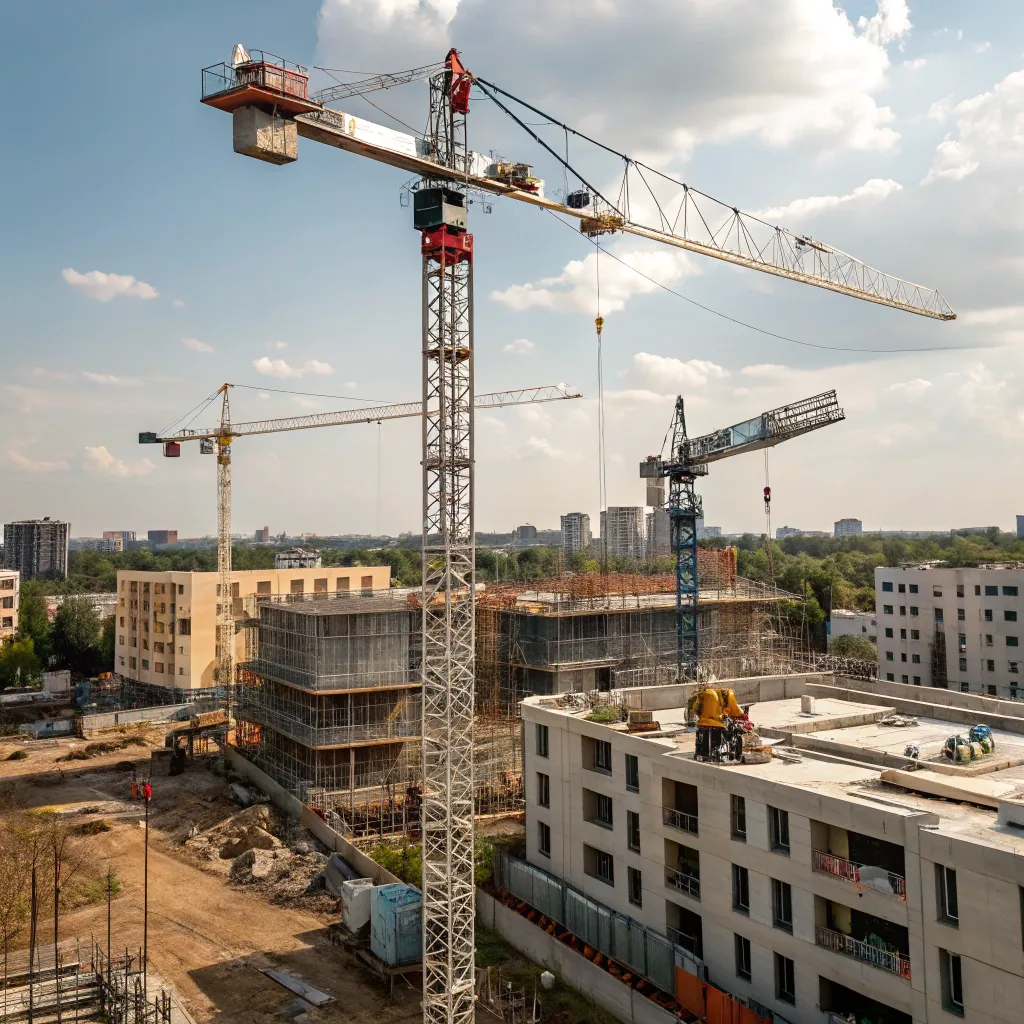 Aerial cranes at an urban development site